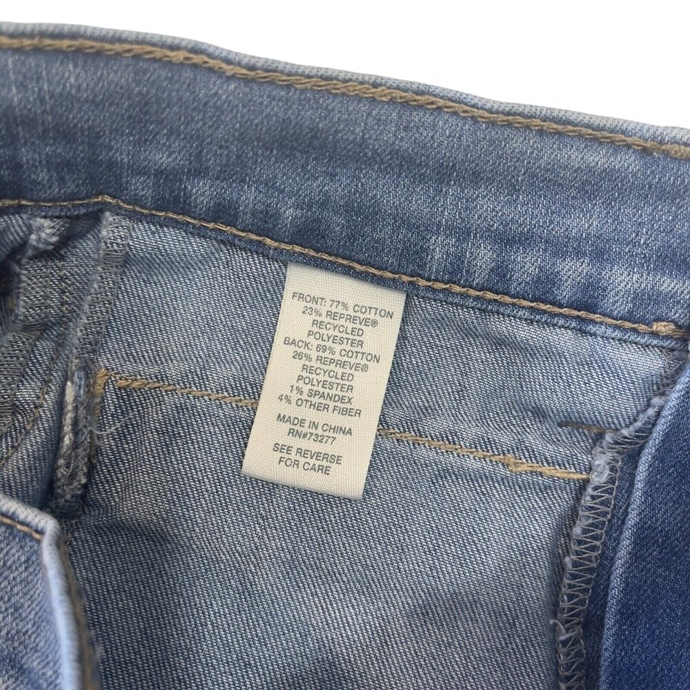 Mudd FLX Distressed Denim Jean Shortie Junior SZ 3 Blue Frayed Hem High Rise - Picture 4 of 10